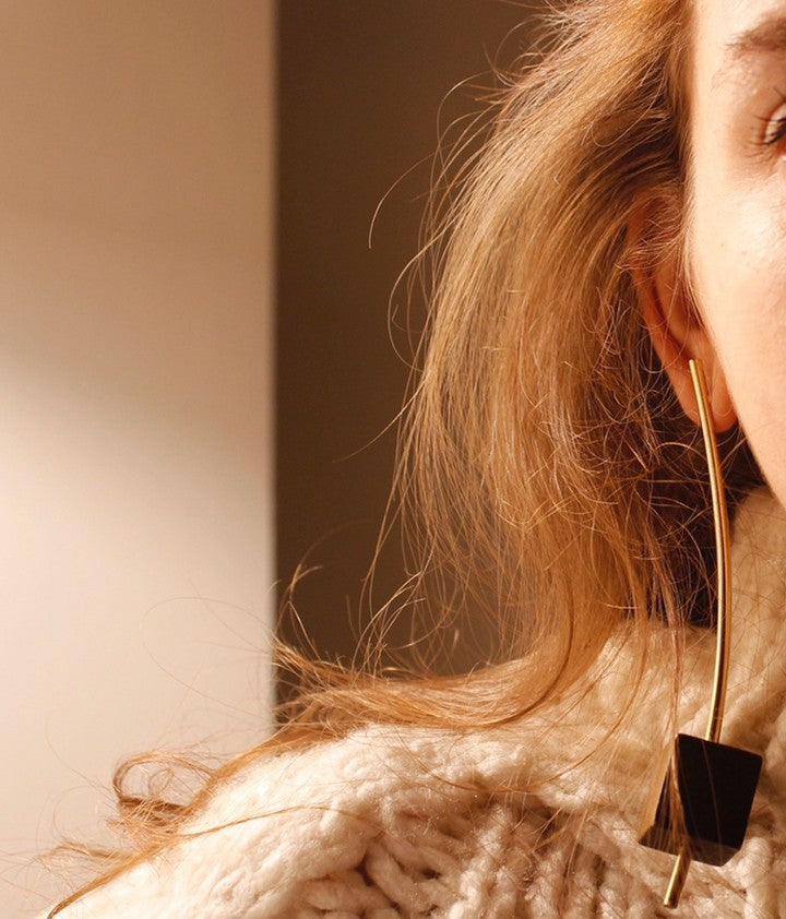 Line Asymmetric Wood Earrings