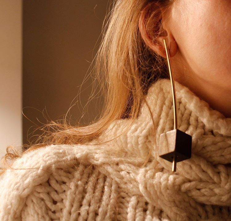 Line Asymmetric Wood Earrings