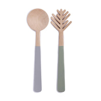 Salad Servers-Birch Wood Gray and Green Handles-Darling Spring