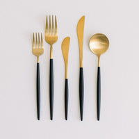 Luna Flatware Set of 5- Gold and Black Stainless Steel-Darling Spring