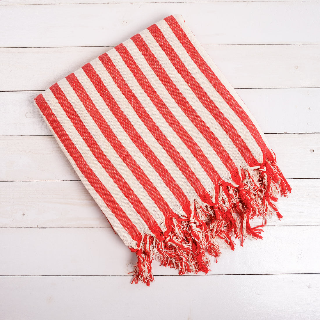 Darling Spring-Coral Stripe Turkish Towel -Folded -Red and White stripes