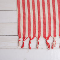 Darling Spring-Coral Stripe Turkish Towel -Detail -Red and White stripes