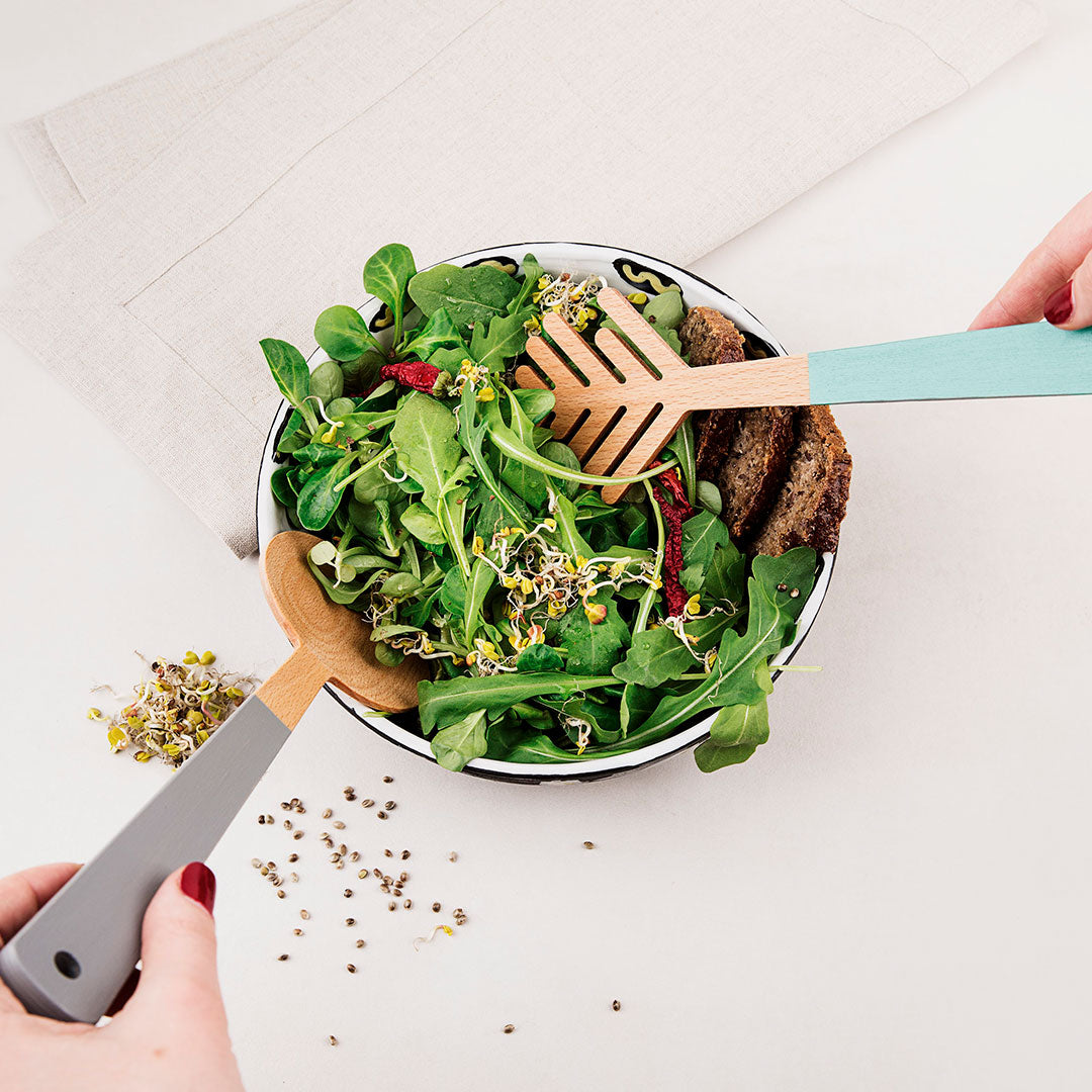 Salad Servers-Birch Wood Gray and Green Handles-Darling Spring