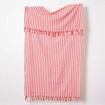 Darling Spring-Coral Stripe Turkish Towel -Hanging -Red and White stripes
